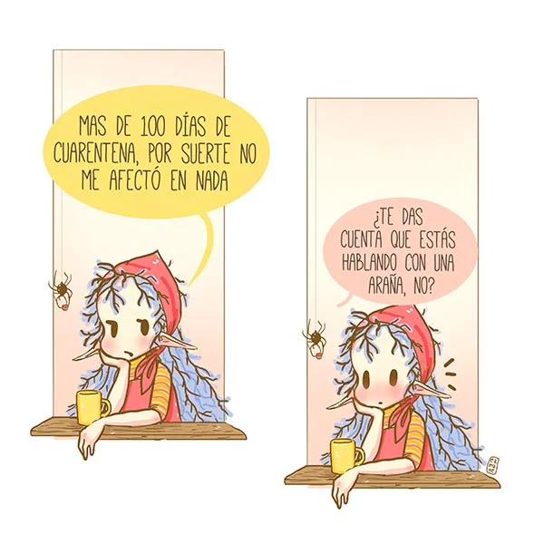 las secuelas de la cuarentena en Pria la driada es terminar tomando una merienda aracnida