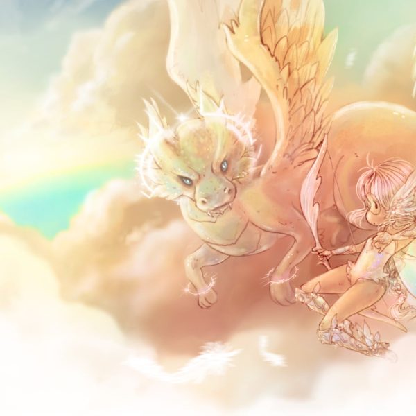 eamanelf-ilustradora-de-fantasia-hadas-battle-angel-fairy-archer-white-dragon-flying